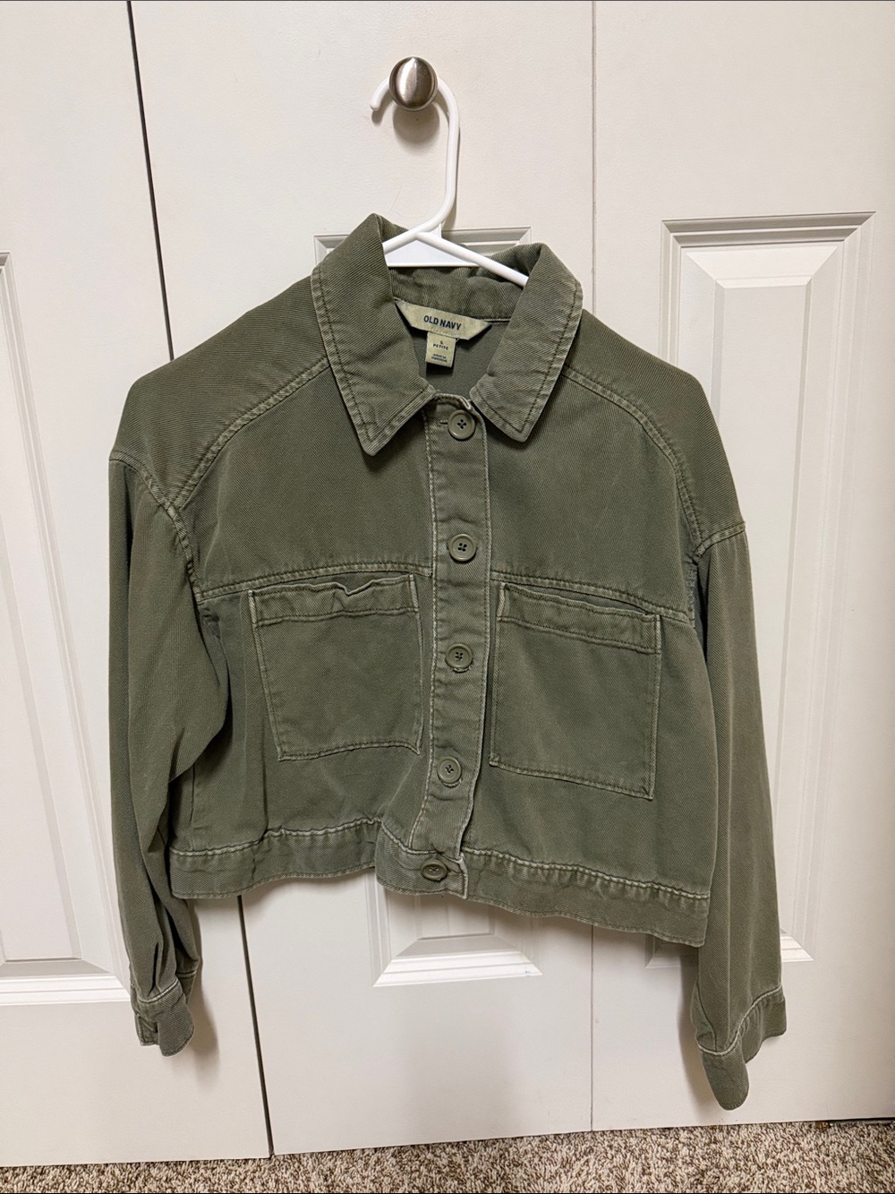 Old Navy Olive Green Cropped Button-Up Jacket